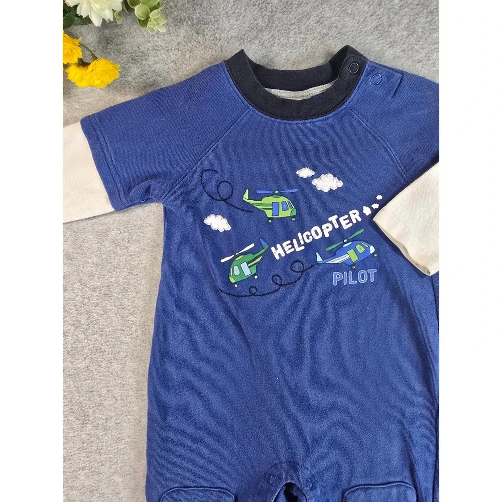Gymboree Helicopter Romper Y2K 12-18m Blue Pilot Graphic Vintage 2007 Cotton